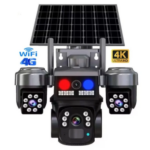 V380 Triple Lens Solar PTZ Camera with Red & Blue Light Alarm